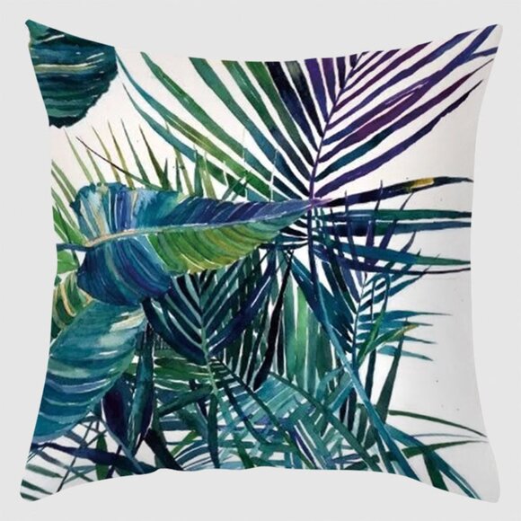 Blue & Purple Tropical Palms Pillow Cover - Picture 1 of 4